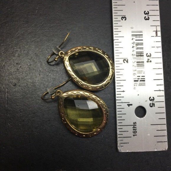 Dangle Pierced Earrings Faceted Yellow Teardrop Amber Gold Retro Boho Soft Girl - Picture 3 of 3